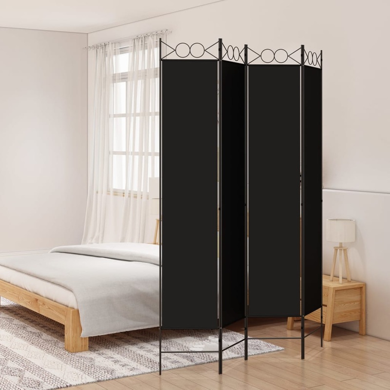 Berkfield 4-Panel Room Divider Black 160×220 cm Fabric