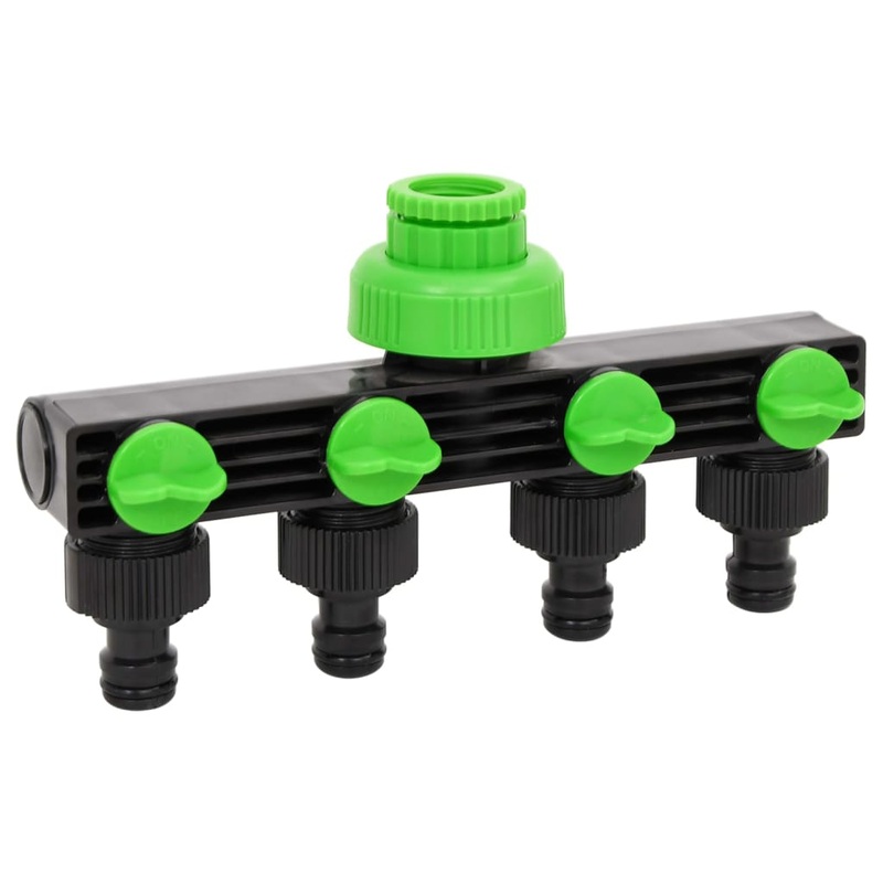 Berkfield 4-Way Tap Adaptor Green and Black 19.5x6x11 cm ABS & PP
