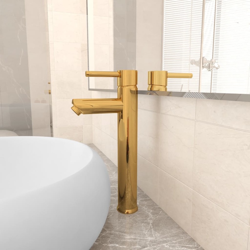 Berkfield Bathroom Mixer Tap Gold 12×30 cm