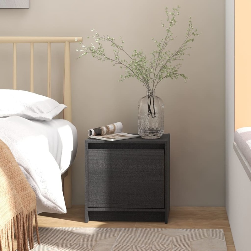 Berkfield Bedside Cabinet Grey 40×30.5×40 cm Solid Pinewood