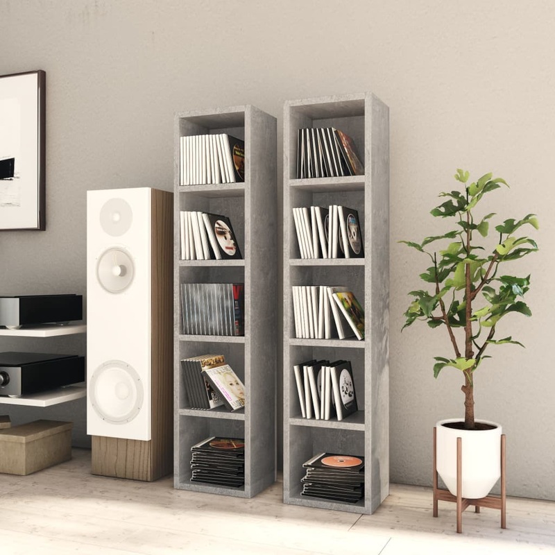 Berkfield CD Cabinets 2 pcs Concrete Grey 21x16x93.5 cm Engineered Wood