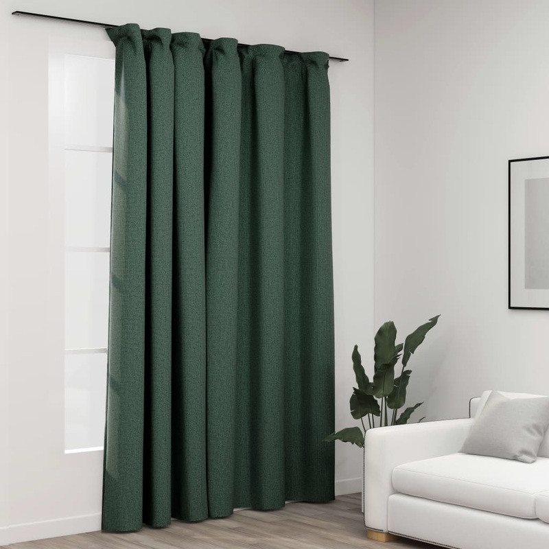 Berkfield Linen-Look Blackout Curtain with Hooks Green 290×245 cm