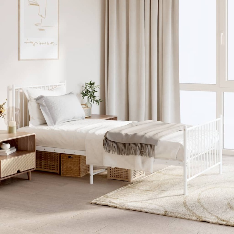 Berkfield Metal Bed Frame with Headboard and Footboard White 90×190 cm 3FT Single