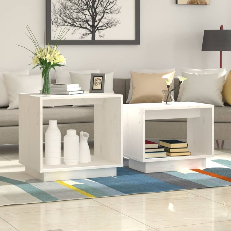 Berkfield Nesting Coffee Tables 2 pcs White Solid Wood Pine
