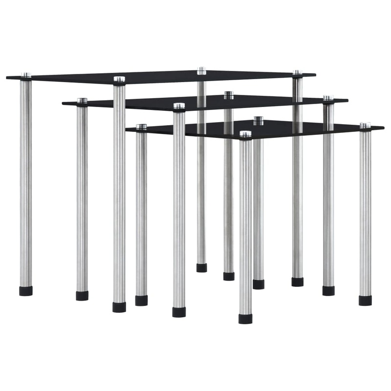 Berkfield Nesting Tables 3 pcs Black Tempered Glass
