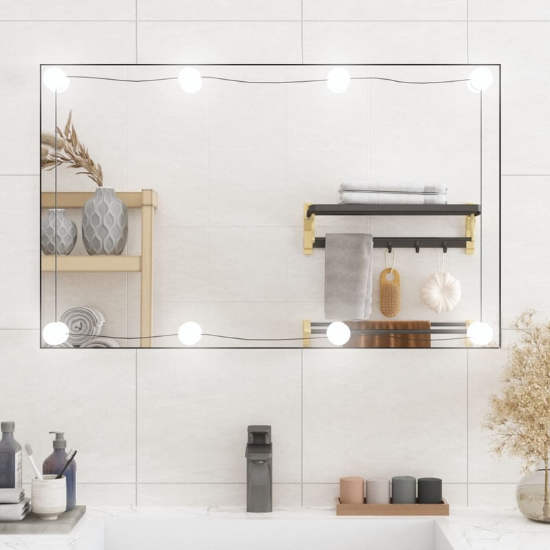 Berkfield Wall Mirror with LED Lights 50×80 cm Glass Rectangle