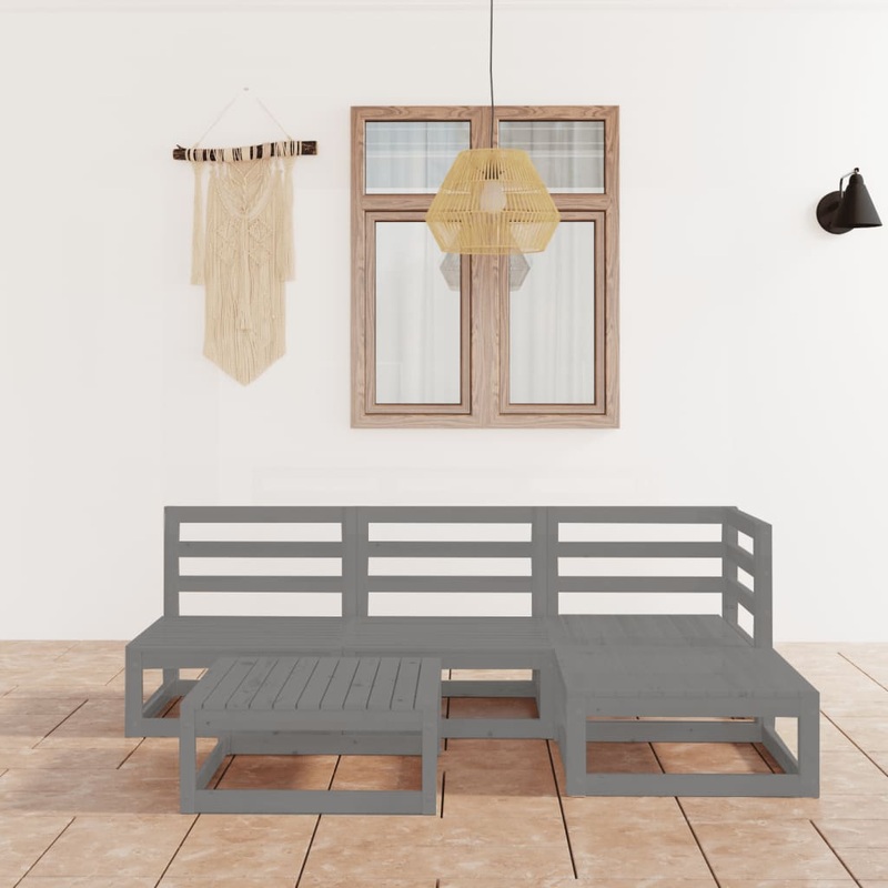 Berkfield 5 Piece Garden Lounge Set Grey Solid Wood Pine