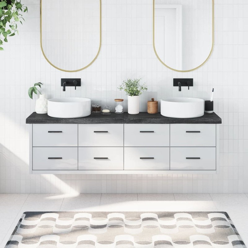 Berkfield Bathroom Countertop Dark Grey 180x40x6 cm Treated Solid Wood