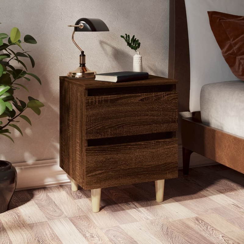 Berkfield Bed Cabinet with Solid Wood Legs Brown Oak 40x35x50 cm