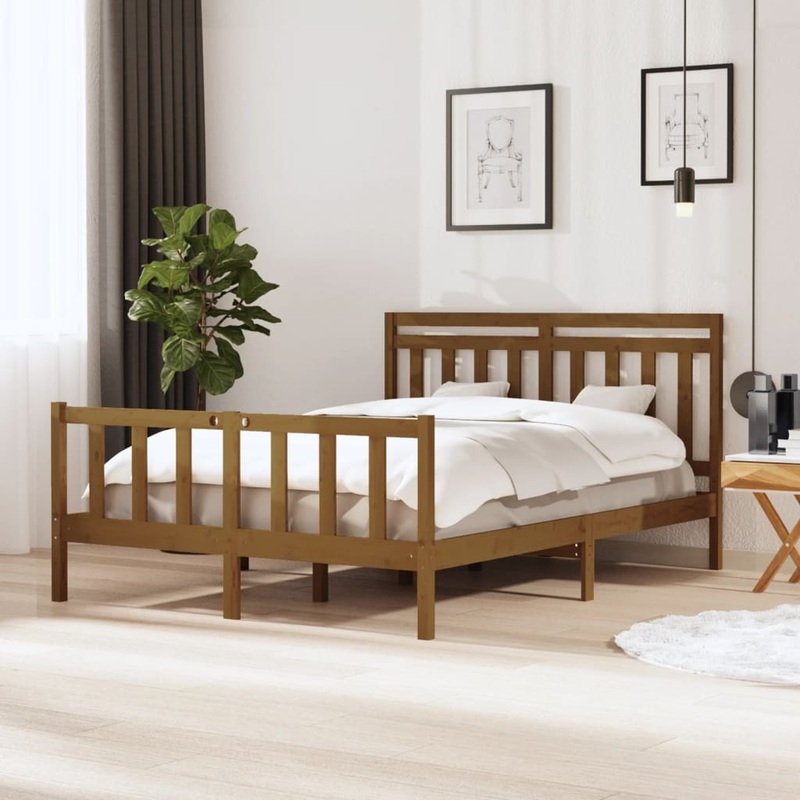 Berkfield Bed Frame Honey Brown 150×200 cm King Size Solid Wood