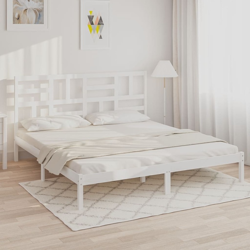 Berkfield Bed Frame White Solid Wood 200×200 cm