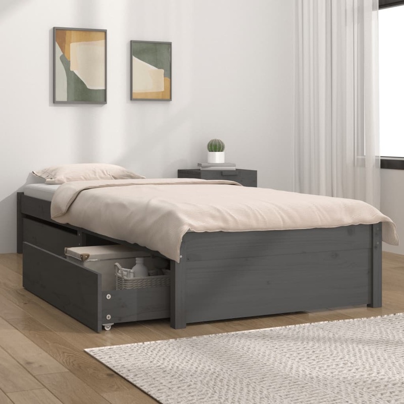 Berkfield Bed Frame with Drawers Grey 75×190 cm Small Single