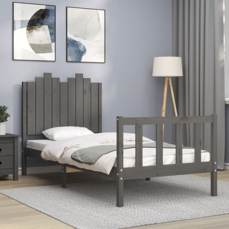 Berkfield Bed Frame with Headboard Grey 90×190 cm Solid Wood