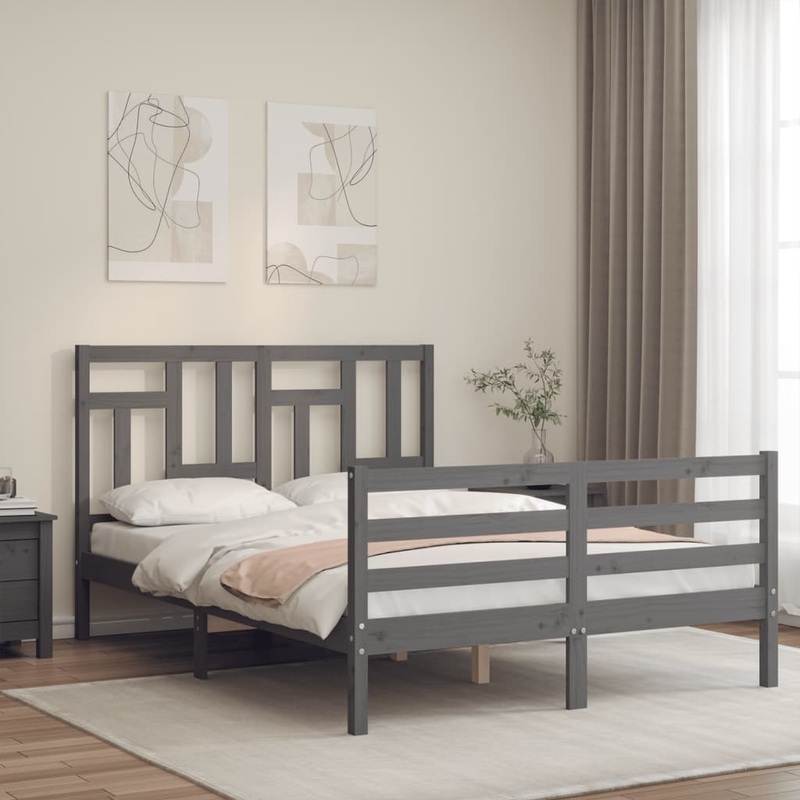 Berkfield Bed Frame with Headboard Grey Small Double Solid Wood
