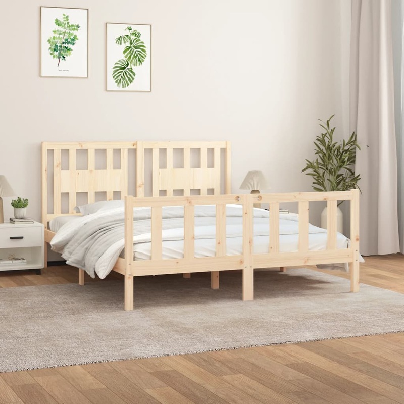 Berkfield Bed Frame with Headboard Solid Wood Pine 150×200 cm King Size