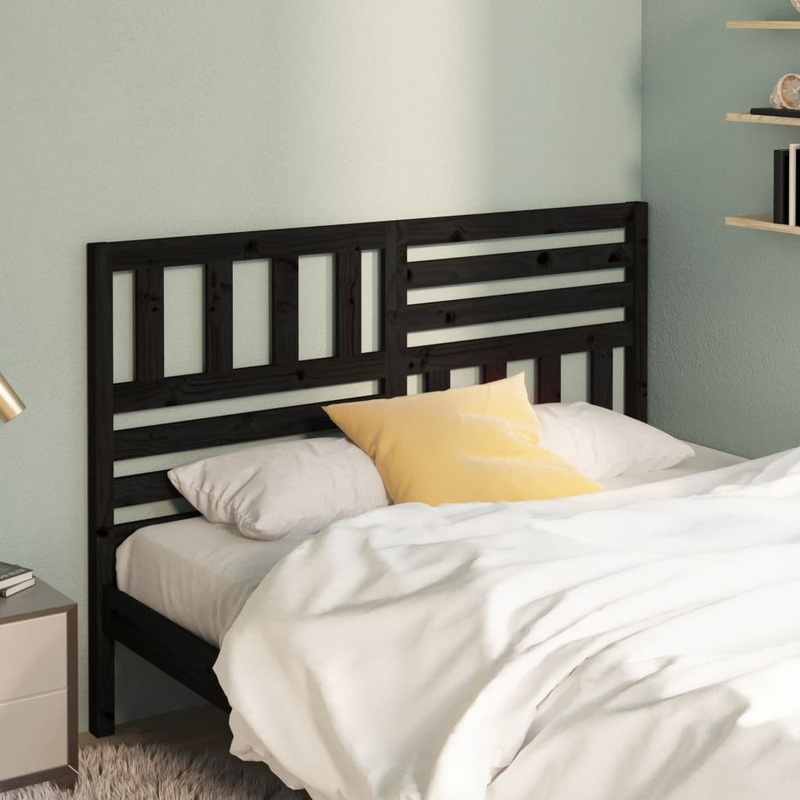 Berkfield Bed Headboard Black 146x4x100 cm Solid Wood Pine