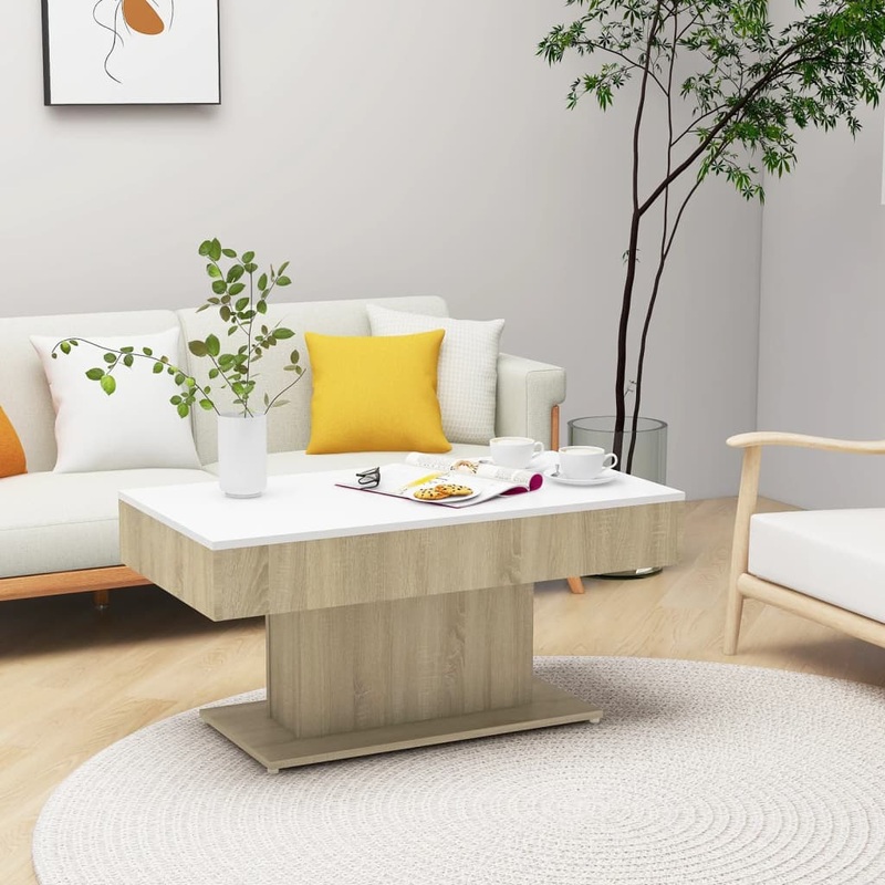 Berkfield Coffee Table White and Sonoma Oak 96x50x45 cm Engineered Wood