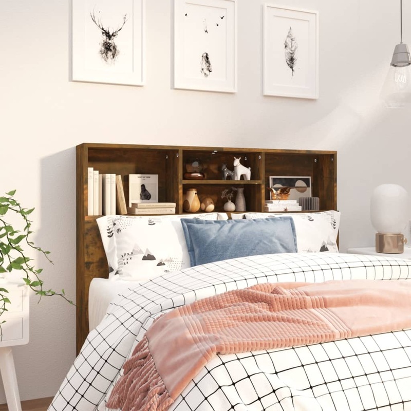 Berkfield Headboard Cabinet Smoked Oak 120x19x103.5 cm