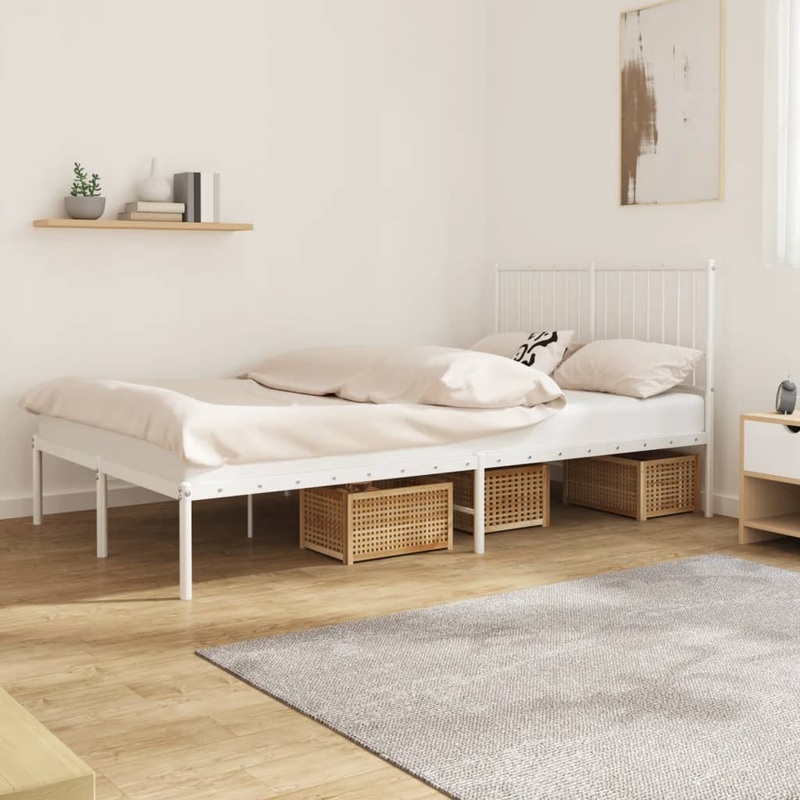 Berkfield Metal Bed Frame with Headboard White 120×200 cm