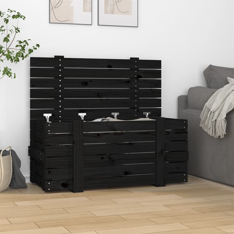 Berkfield Storage Box Black 91×40.5×42 cm Solid Wood Pine