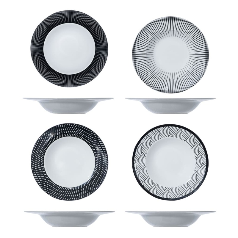 Cosy & Trendy Pasta Plate Geo 4 pcs _27.5 cm Black and White