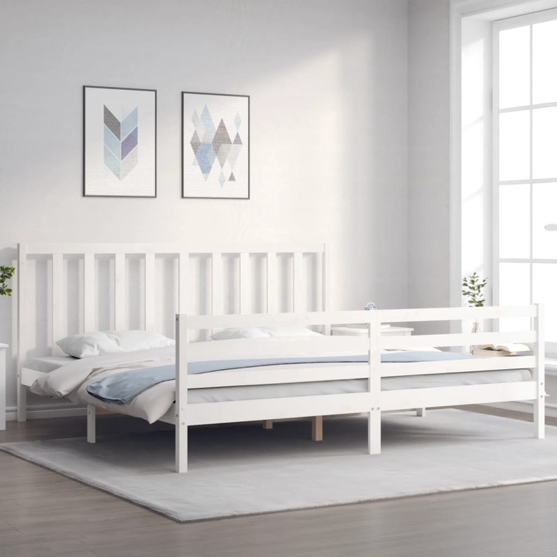 Berkfield Bed Frame with Headboard White Super King Size Solid Wood