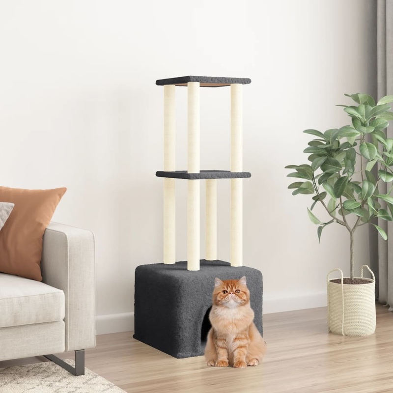 Berkfield Cat Tree with Sisal Scratching Posts Dark Grey 133.5 cm