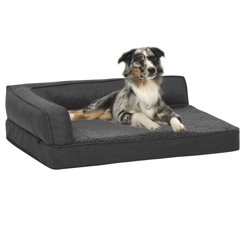 Berkfield Ergonomic Dog Bed Mattress 75×53 cm Linen Look Fleece Dark Grey