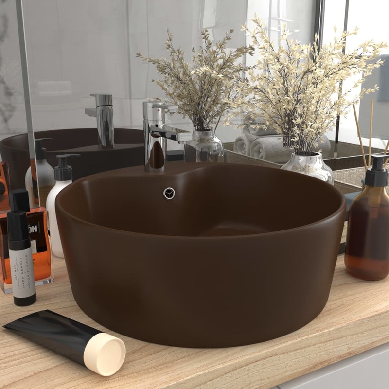 Berkfield Luxury Wash Basin with Overflow Matt Dark Brown 36×13 cm Ceramic