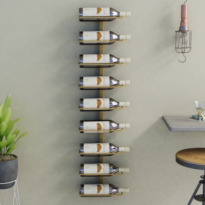 Berkfield Wall-mounted Wine Rack for 9 Bottles Gold Iron