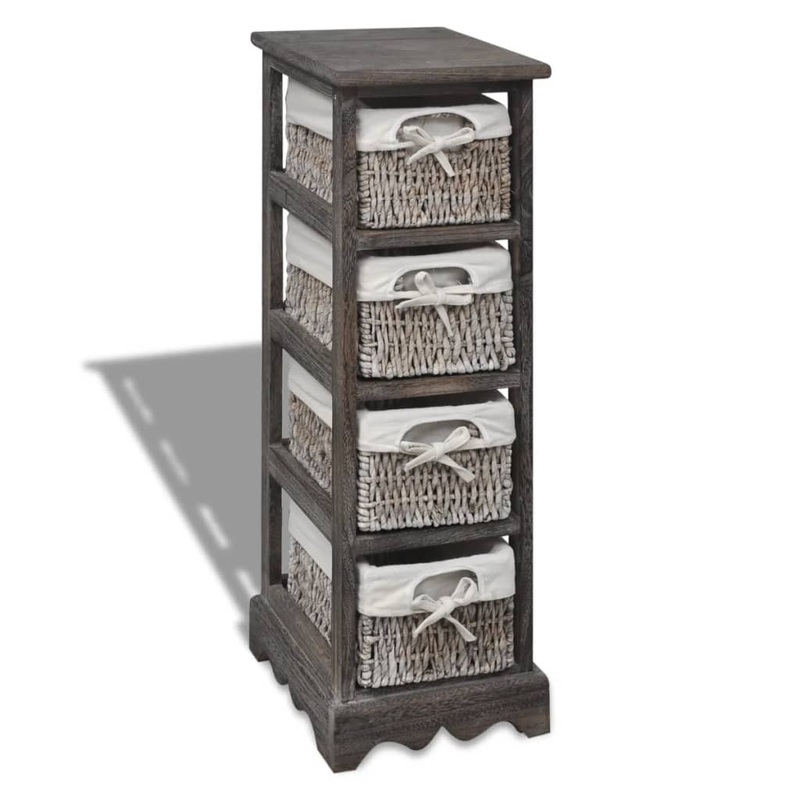 Berkfield Wooden Storage Rack 4 Weaving Baskets Brown