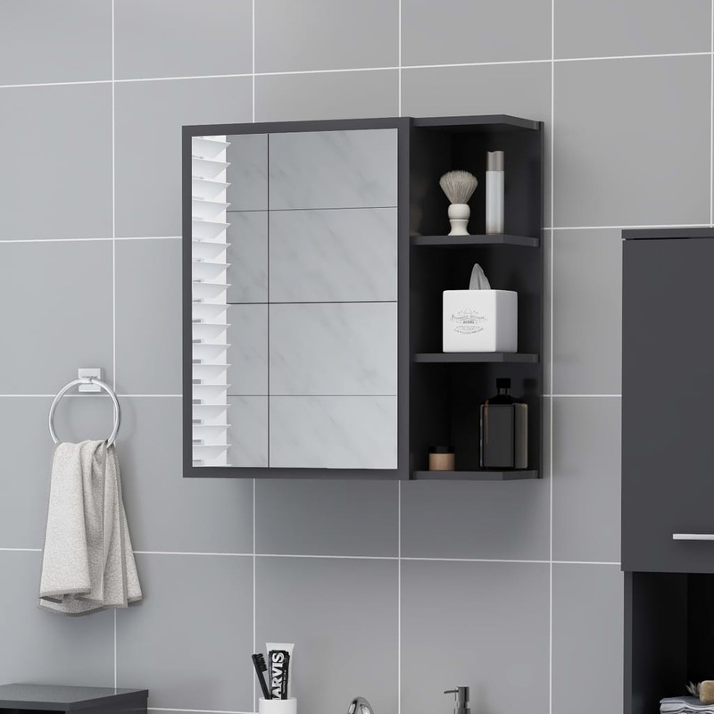 Berkfield Bathroom Mirror Cabinet Grey 62.5×20.5×64 cm Engineered Wood