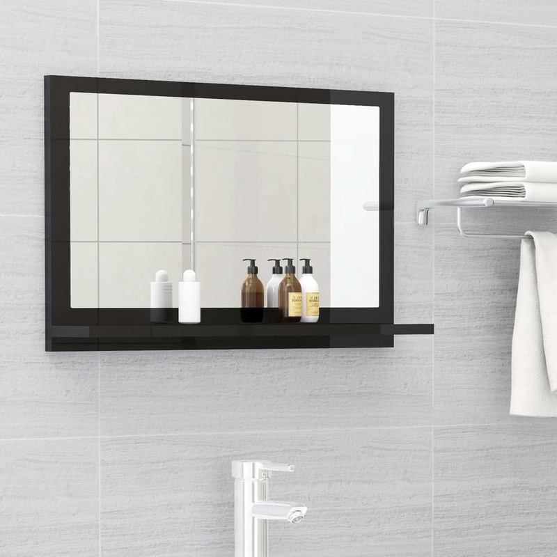 Berkfield Bathroom Mirror High Gloss Black 60×10.5×37 cm Engineered Wood