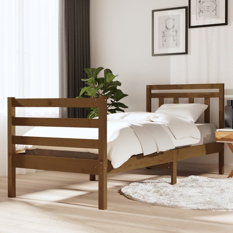 Berkfield Bed Frame Honey Brown 75×190 cm Small Single Solid Wood