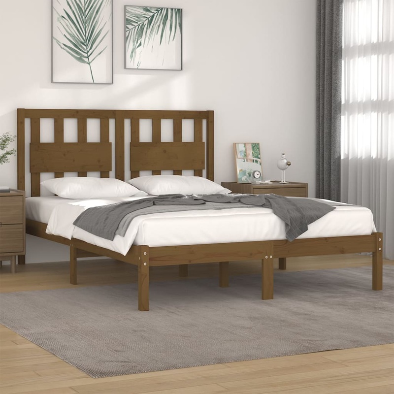 Berkfield Bed Frame Honey Brown Solid Wood Pine 120×190 cm Small Double