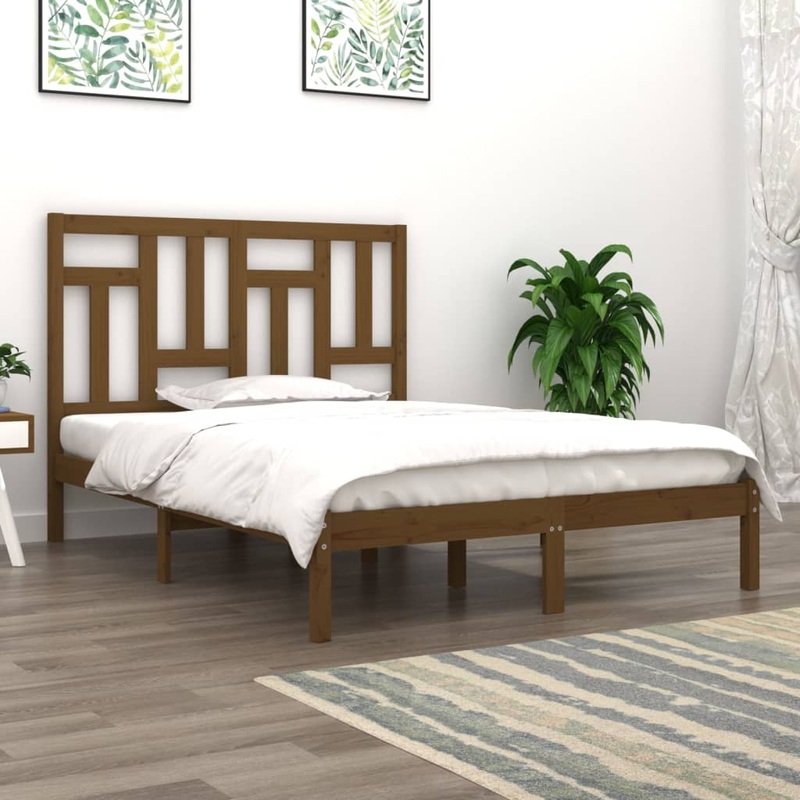 Berkfield Bed Frame Honey Brown Solid Wood Pine 135×190 cm Double