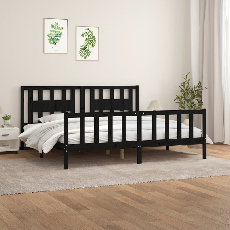 Berkfield Bed Frame with Headboard Black Solid Wood Pine 200×200 cm
