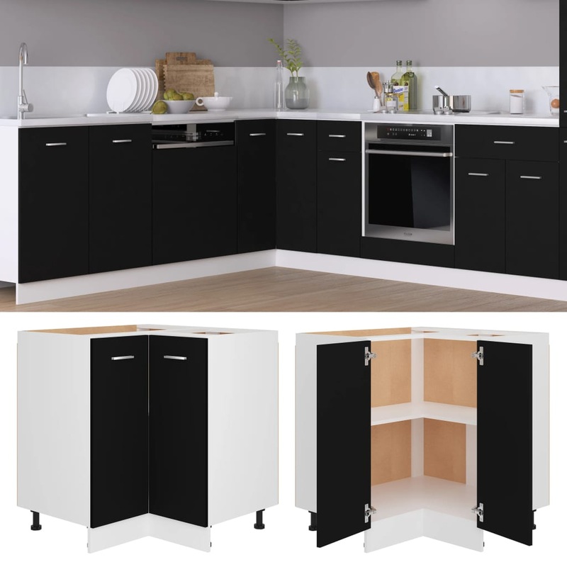 Berkfield Corner Bottom Cabinet Black 75.5×75.5×80.5 cm Engineered Wood