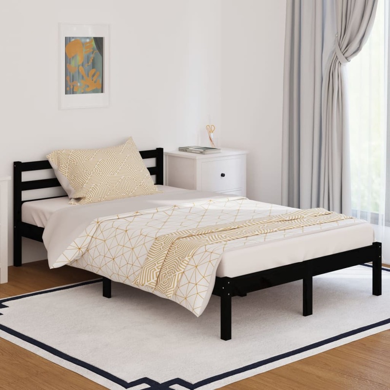 Berkfield Day Bed Solid Wood Pine 120×200 cm Small Double Black