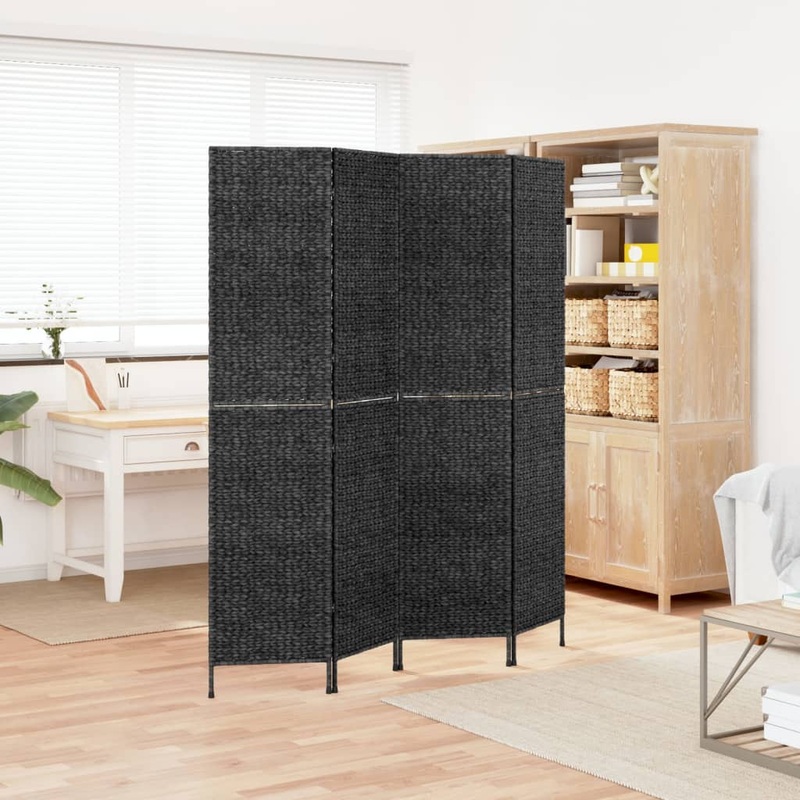 Berkfield Room Divider 4-Panel Black 163×180 cm Water Hyacinth
