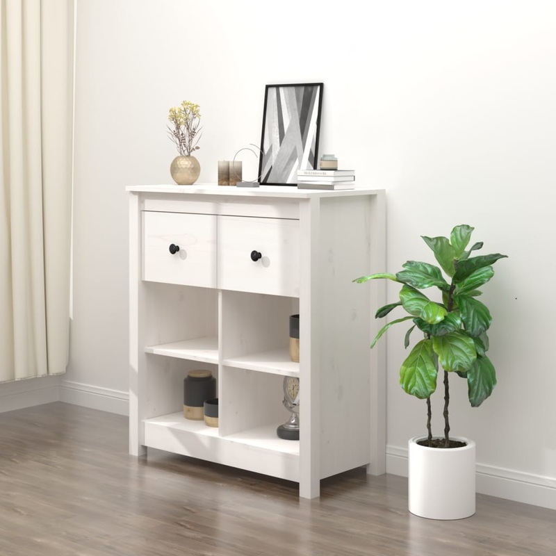 Berkfield Sideboard White 70x35x80 cm Solid Wood Pine