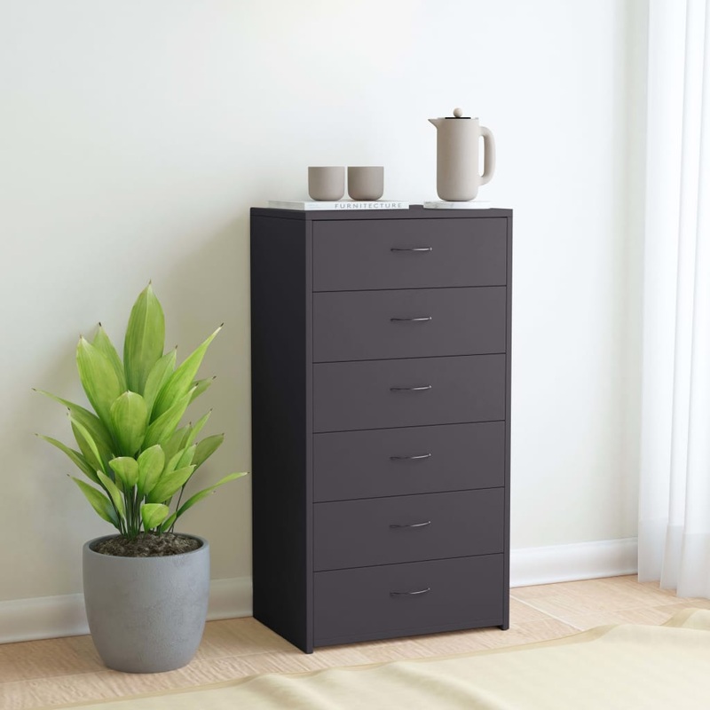 Berkfield Sideboard with 6 Drawers Grey 50x34x96 cm Engineered Wood