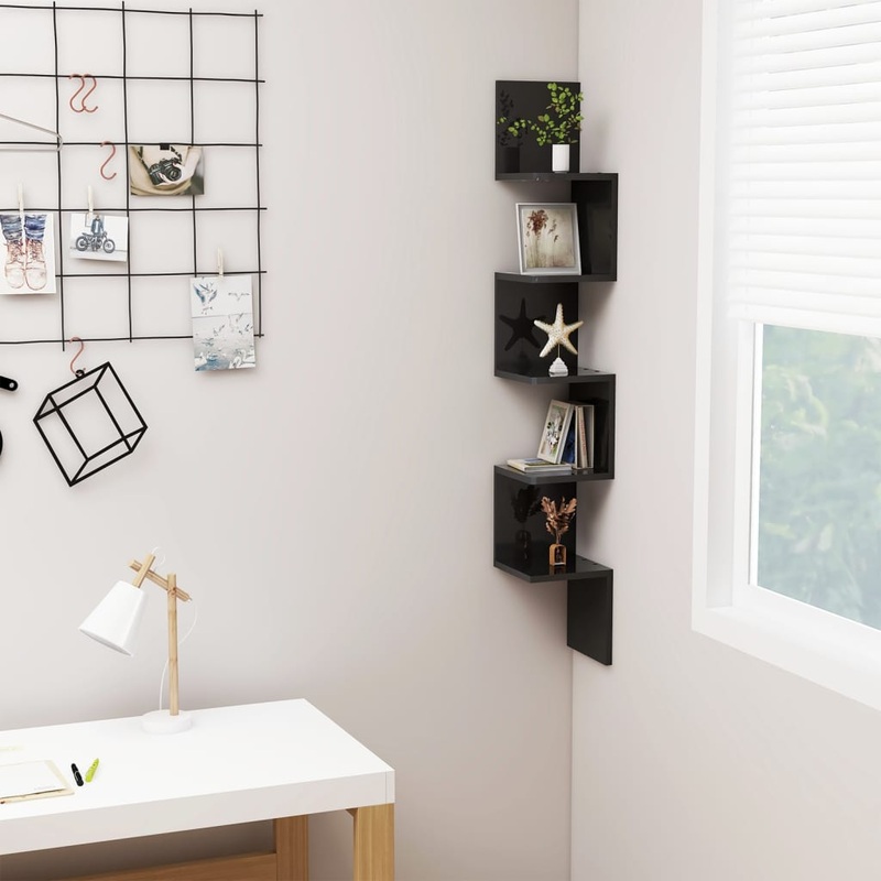 Berkfield Wall Corner Shelf High Gloss Black 20x20x127.5 cm Engineered Wood