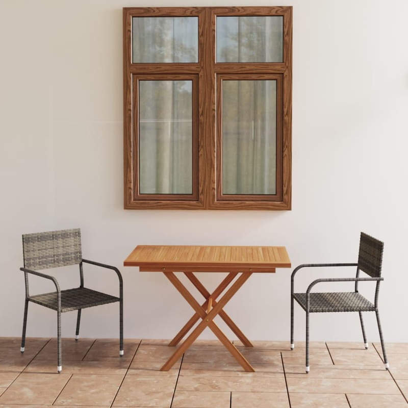 Berkfield 3 Piece Garden Dining Set Poly Rattan & Solid Acacia Wood Grey