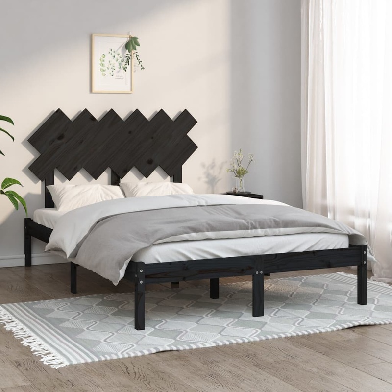 Berkfield Bed Frame Black 135×190 cm Double Solid Wood