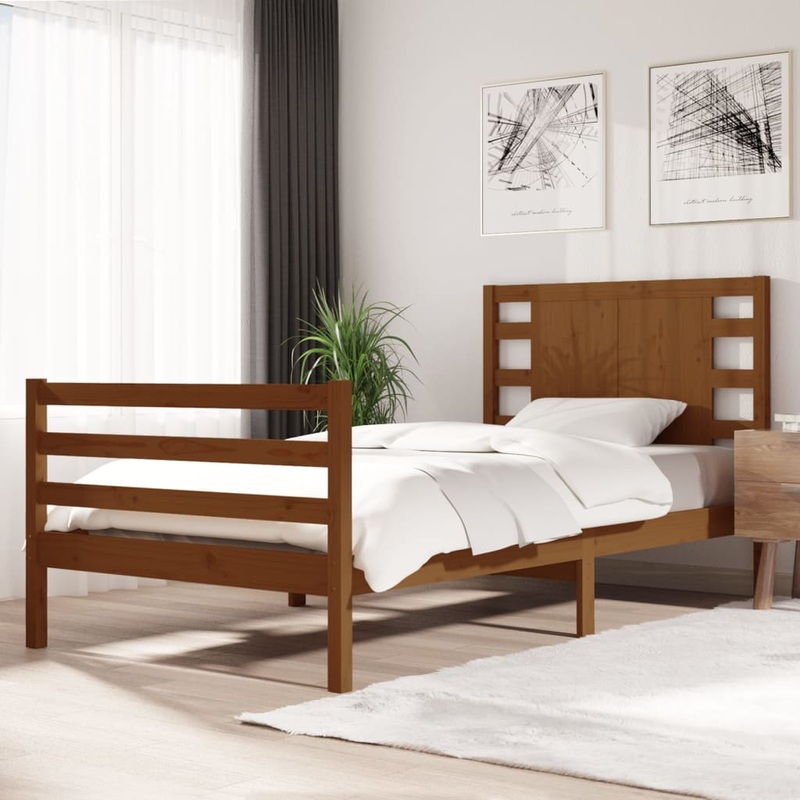 Berkfield Bed Frame Honey Brown Solid Wood Pine 90×200 cm