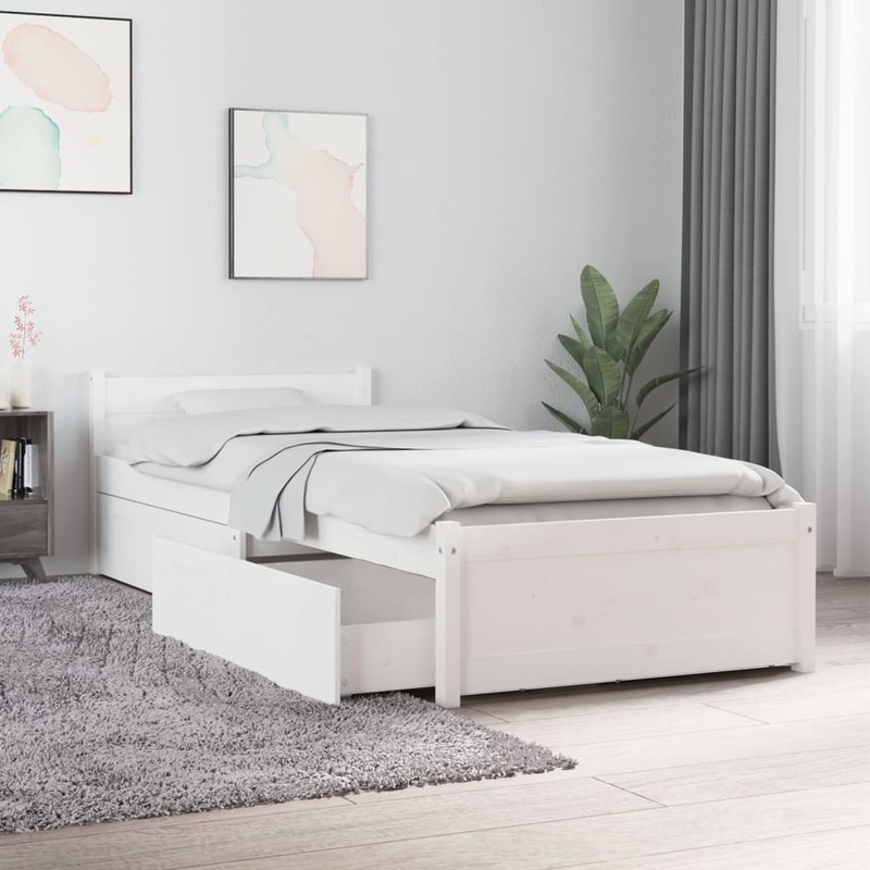 Berkfield Bed Frame with Drawers White 75×190 cm Small Single