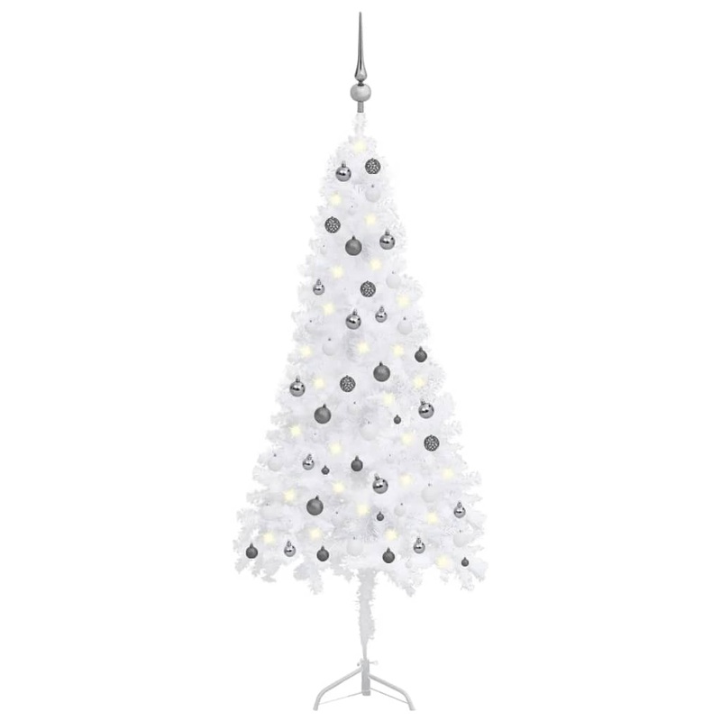 Berkfield Corner Artificial Christmas Tree LEDs&Ball Set White 210 cm PVC