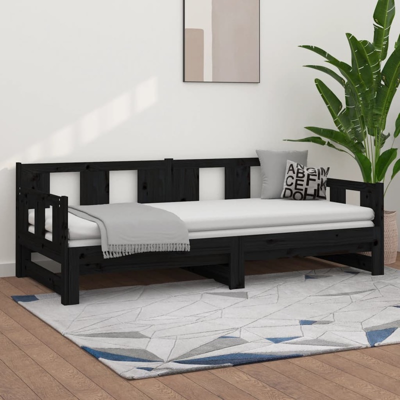 Berkfield Pull-out Day Bed Black Solid Wood Pine 2x(90×190) cm