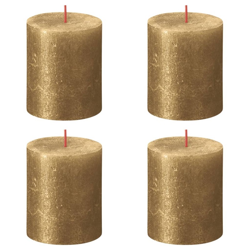 Bolsius Rustic Pillar Candles Shimmer 4 pcs 80×68 mm Gold